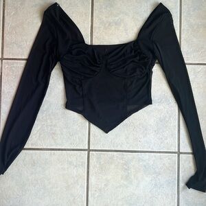 Forever 21 black long sleeve crop top size small dress shirt